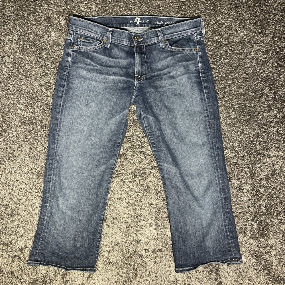 7 For All Mankind‎ Crop Jeans Size 27 Blue Distressed Josefina Skinny Boyfriend